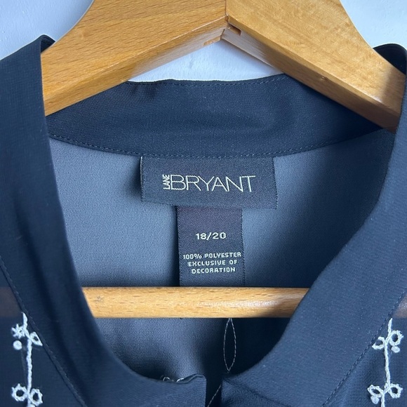 Lane Bryant Women top Blouse Size 18-20 Black Embroidery Sheer Long Sleeve - Picture 9 of 16